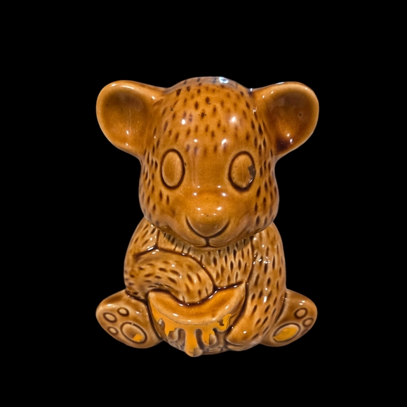 Unbranded Ceramic Brown Bear Honey Jar Jam Pot Vintage W/ Honey Dipper - Picture 1 of 14